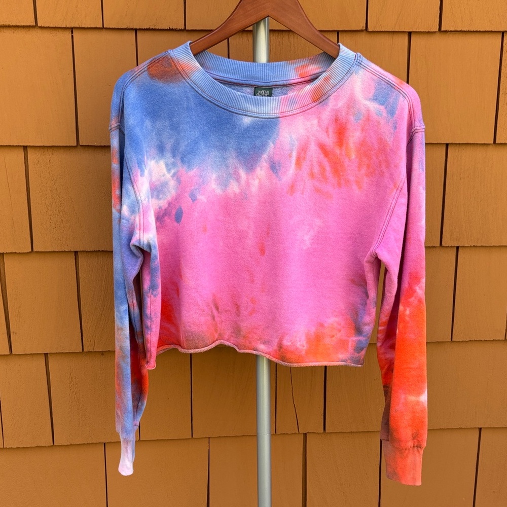 WILD FABLE |‎ Tie-Dye Pink Cropped Lightweight Crewneck Gym Sweatshirt | Size S
